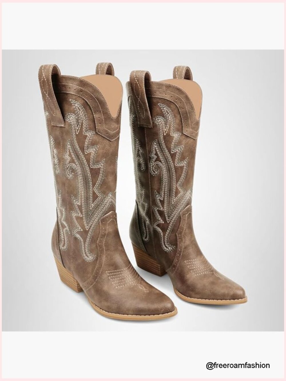 Mid-Calf Cowboy Boots Pointy Toe Western Embroidered Chunky Heels